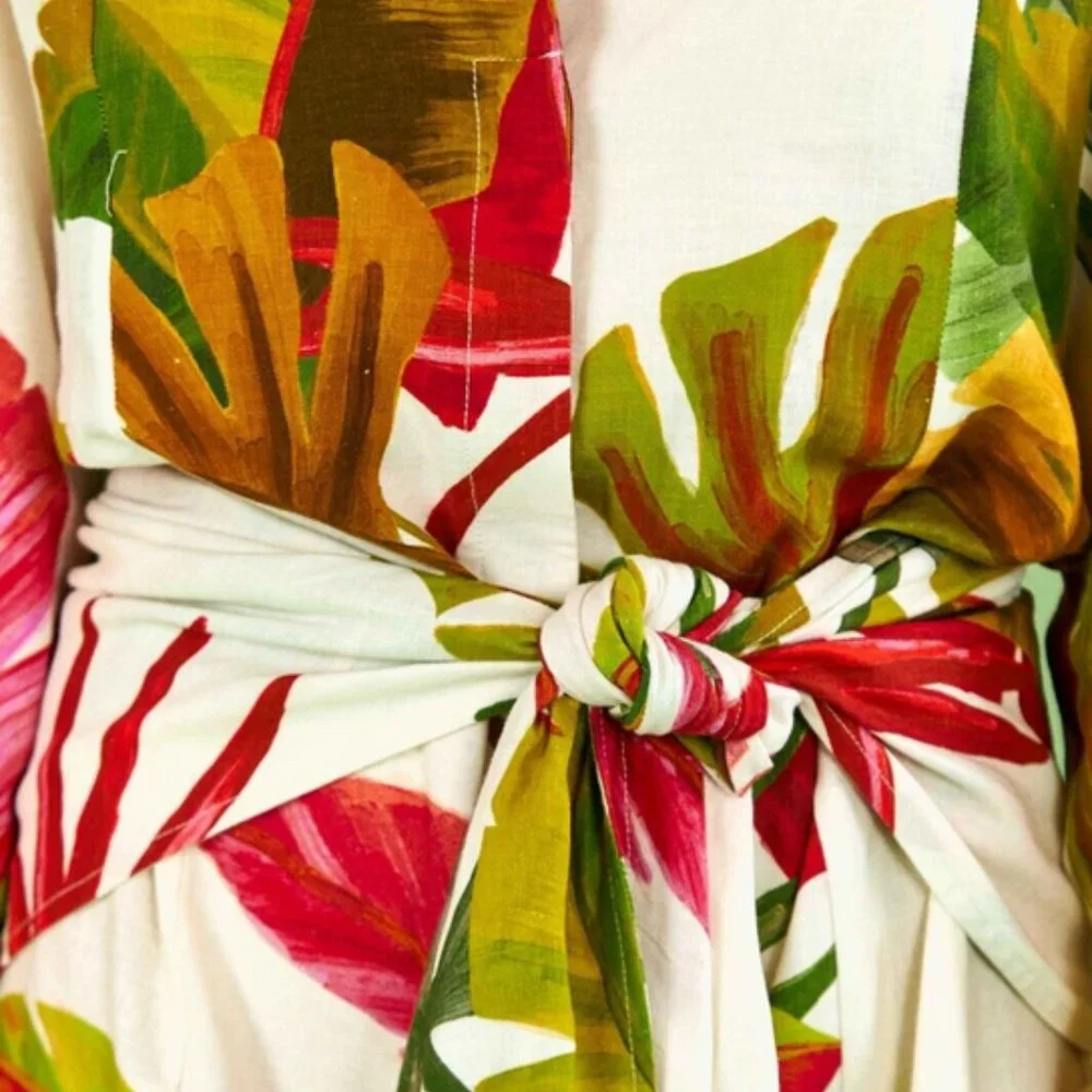 FARM Rio White Mini Dress with Green, Pink and Brown Tropical Leaves - Picture 6 of 13